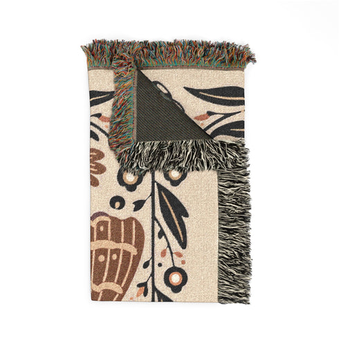 Folk Art Moth Blanket Earth Tone Botanical Woven Blanket