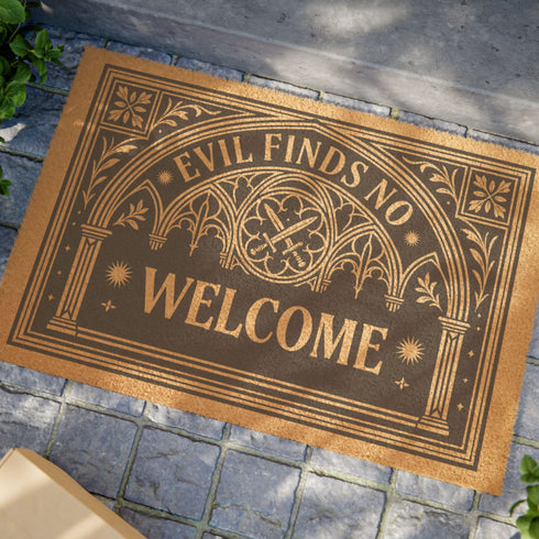 Coir Outdoor Mat for Threshold Protection, Talisman Spell Doormat for Witchcraft Front Door Decor, Dark Academia Wiccan Porch Welcome Rug