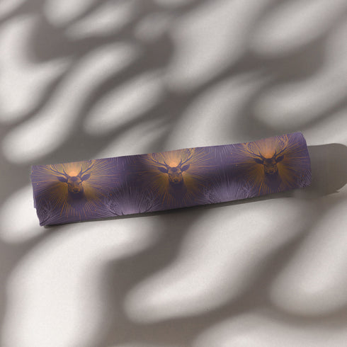 Set of four slate blue dining napkins featuring alternating gold and silver ravens in flight with botanical accents, sized 18x18 inches.