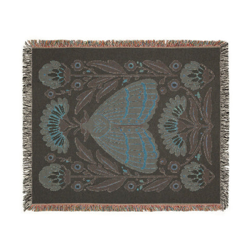 Folk Art Moth Blanket Earth Tone Botanical Woven Blanket