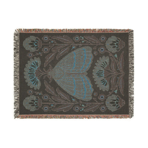 Folk Art Moth Blanket Earth Tone Botanical Woven Blanket