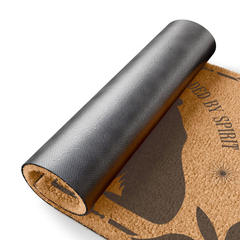 Natural coir doormat featuring two black bear silhouettes facing each other, surrounded by botanical and celestial accents. The mat is made from eco-friendly coir fiber with a slip-resistant vinyl backing, ideal for outdoor use in covered entryways.