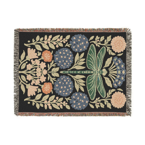 Dragonfly Woven Throw Blanket - Vintage Style Entomology Art Wall Tapestry for Dark Academia Decor