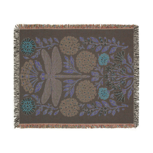 Dragonfly Woven Throw Blanket - Vintage Style Entomology Art Wall Tapestry for Dark Academia Decor