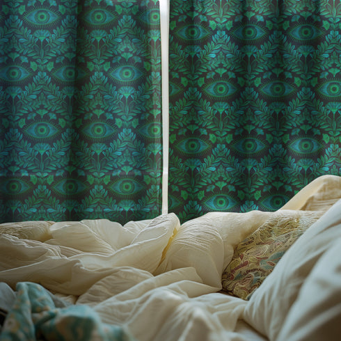 Luminous whispers of emerald sway gently, catching the light like precious jewels suspended in time. Our Guardian Eye Sheer Curtain Panel transforms ordinary windows into portals of protection and refined elegance. Vivid jewel-toned eyes nestled among flourishing botanical motifs create a mesmerizing pattern against the dark background, offering both visual intrigue and symbolic resonance within your sanctuary.
Designed for spaces that demand both statement and subtlety, this panel excels in studies, living