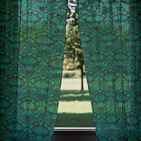 Luminous whispers of emerald sway gently, catching the light like precious jewels suspended in time. Our Guardian Eye Sheer Curtain Panel transforms ordinary windows into portals of protection and refined elegance. Vivid jewel-toned eyes nestled among flourishing botanical motifs create a mesmerizing pattern against the dark background, offering both visual intrigue and symbolic resonance within your sanctuary.
Designed for spaces that demand both statement and subtlety, this panel excels in studies, living