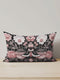 Gothic moth eye botanical lumbar pillow with mystical embroidered wings on dark fabric. Cottagecore throw pillow featuring protective moth symbol surrounded by pink roses, white wildflowers & sacred botanicals. Witchy home decor with medieval tapestry aesthetic. Perfect for dark academia spaces, bohemian decor & occult art lovers. 20x12 lumbar size.