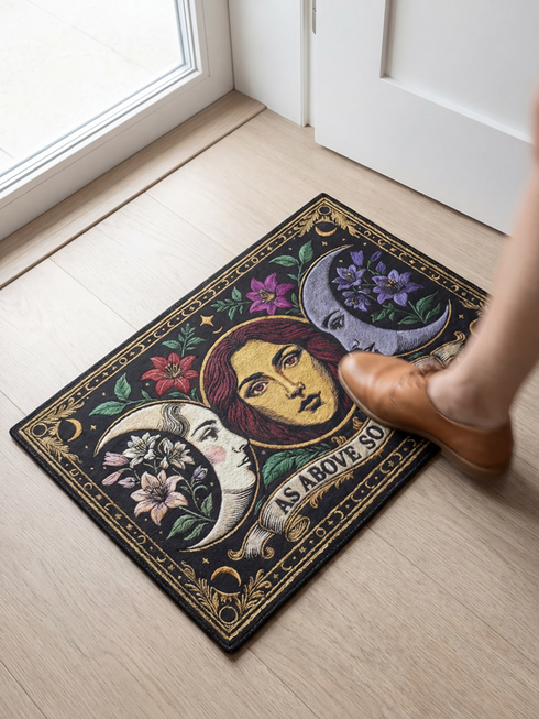 Triple Moon Doormat Witchy Home Decor Divine Feminine Mat