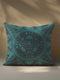 Square pillow cover featuring an intricate emerald green dragonfly design centered in a medallion surrounded by moon phases and Art Nouveau geometric patterns on a dark charcoal background.