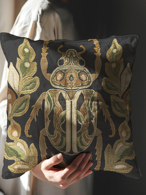 Scarab Beetle Pillow Cover - Dark Academia Entomology Decor