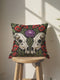 Gothic Wolf Skull Floral Pillow Cover, Dark Academia Decor, Witchy Botanical Cushion Case