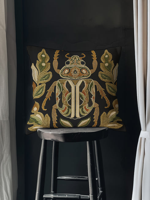 Scarab Beetle Pillow Cover - Dark Academia Entomology Decor