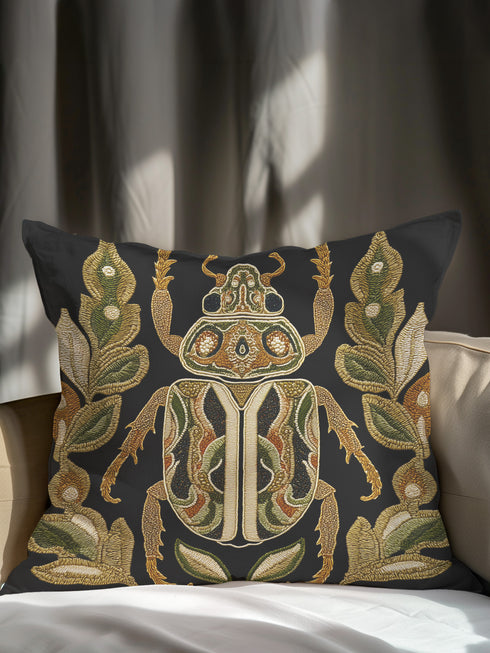 Scarab Beetle Pillow Cover - Dark Academia Entomology Decor