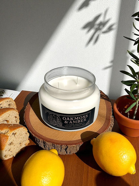 Dark Academia Library Candle - Oakmoss & Amber Scent, 12oz Apricot Coconut Wax