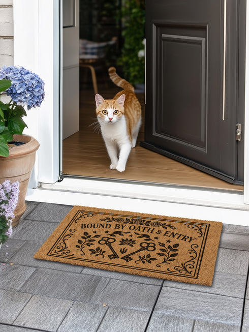 Gothic Skeleton Key Doormat Threshold Protection, Talisman Witchy Welcome Coir Mat for Dark Academia Entryway