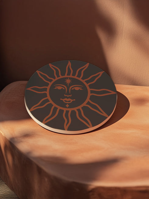 Celestial Sun Ceramic Drink Coaster in Rust