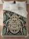 Jacquard woven 100% cotton blanket from Grimoire and Goblet featuring a detailed central beetle entomology motif and vintage botanical floral accents. The textile displays a rich woven texture with a fringe border in a dark academia palette of charcoal black, ochre, and rust. This heirloom-quality gothic tapestry functions as a decorative wall hanging or luxury throw for moody library and study interiors, showcasing high-fidelity thread-work and the brand's sorcerous aesthetic.
