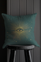 Green throw pillow cover featuring a radiant gold all-seeing eye design with star-like sparkles, ideal for mystical or cosmic-themed decor.