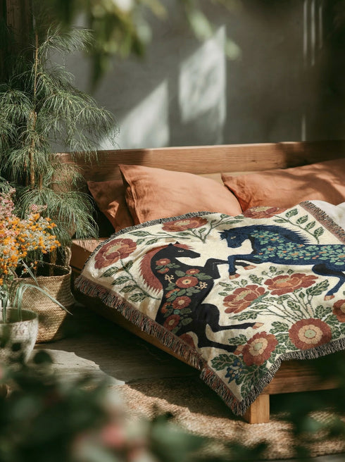 Equestrian Woven Tapestry Dark Academia Horse Woven Throw
