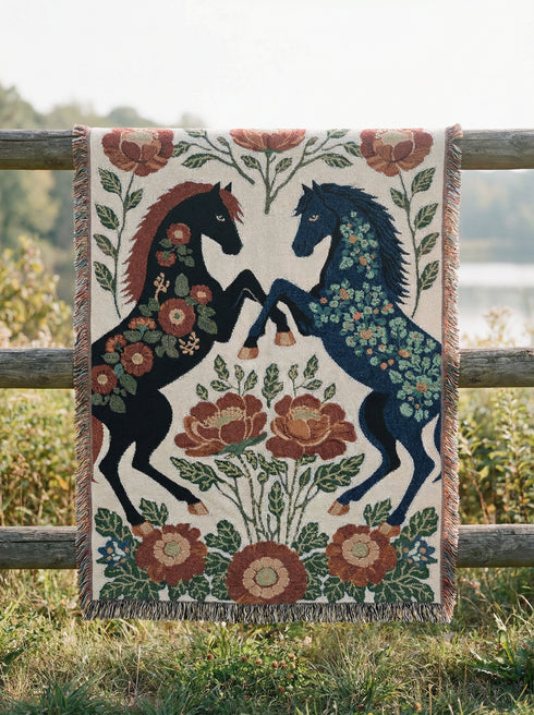 Equestrian Woven Tapestry Dark Academia Horse Woven Throw