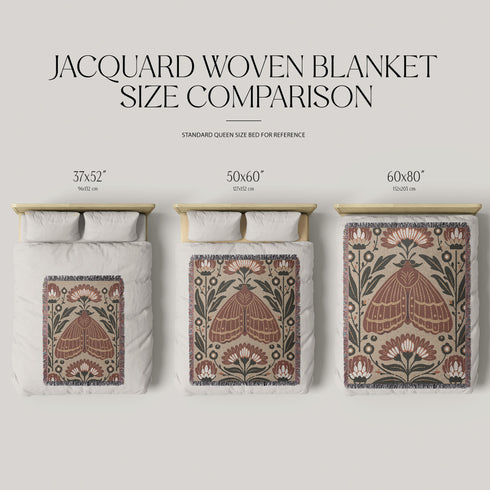 Folk Art Moth Blanket Earth Tone Botanical Woven Blanket