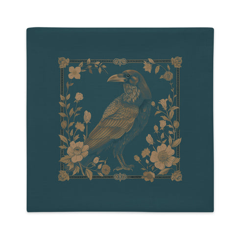 Raven Throw Pillow Color in Teal and Gold