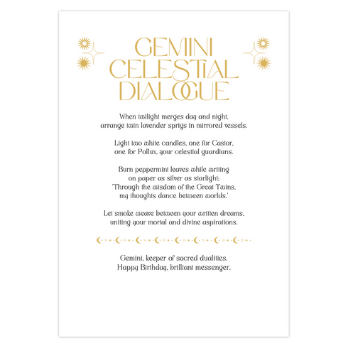 Luxury emerald and gold Art Deco birthday card featuring celestial sun medallion and shell motifs. Inside contains Gemini-specific ritual. Perfect gift for astrology enthusiasts and those who appreciate mystical artwork.